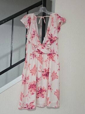 Lush Pink Floral Wrap Mini Dress Size L